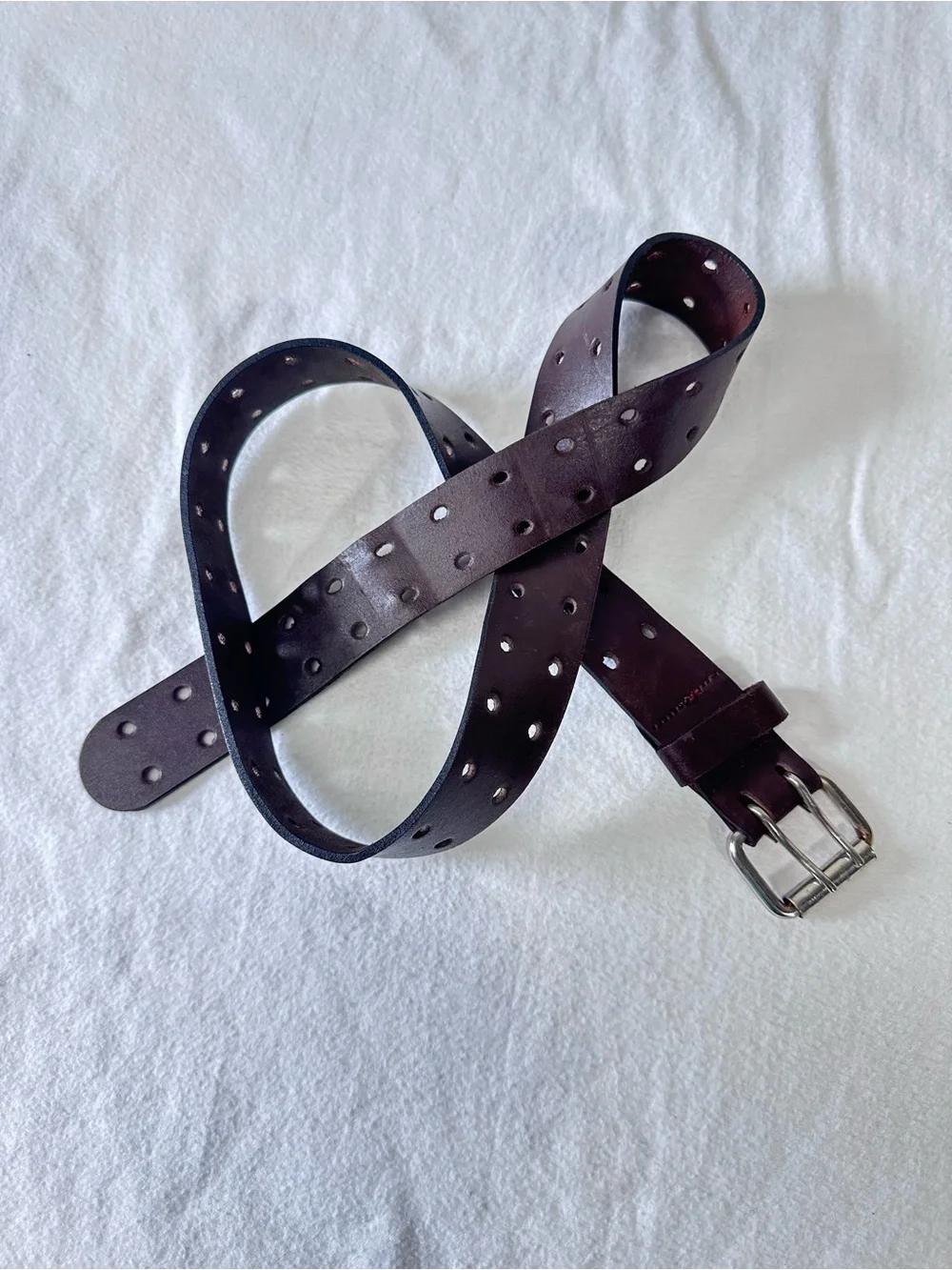 Wide Double-Prong Leather Waist Belt in Dark Brown